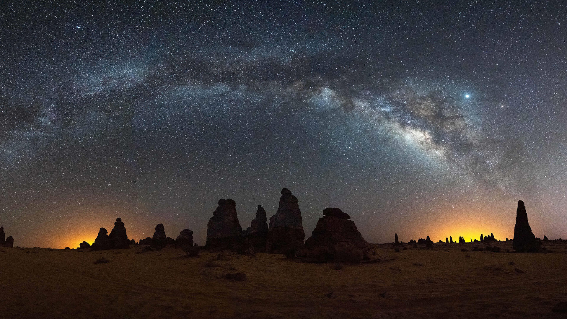 Bright stars in the sky of the milky way in Saudi Arabia at night